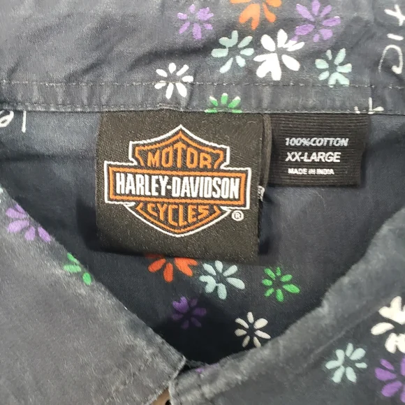 HARLEY-DAVIDSON Men's Navy Floral Aloha Collared Button Down Shirt Size XXL - Picture 3 of 15
